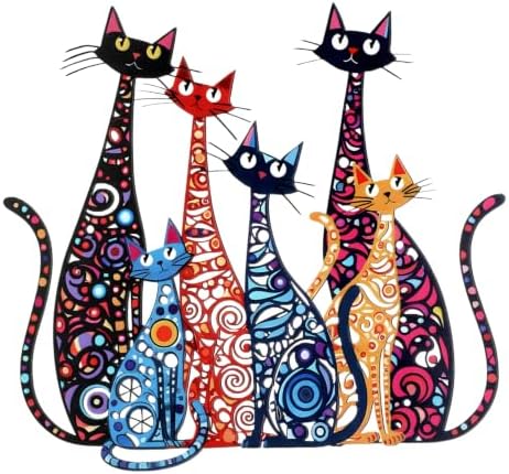 Wesiti Metal Cat Wall Art Decor Colorful Sculptures Mid Century 12x10 by Wesiti
