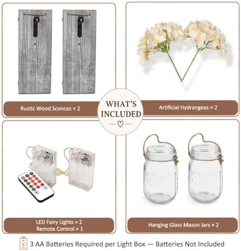 Rustic Mason Jar Sconces Wall Decor, Grey, Set of 2 - Image 3