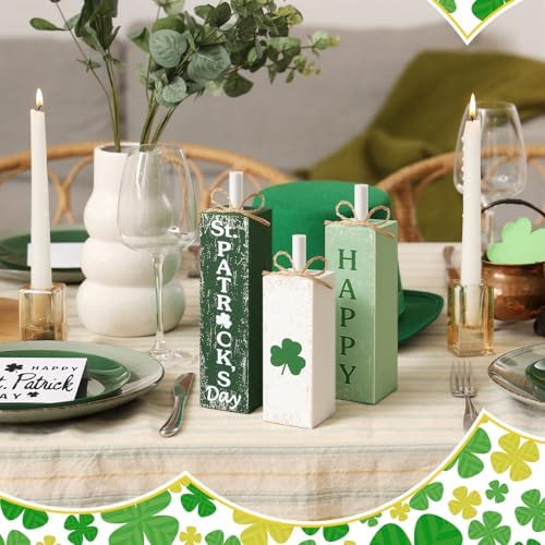 MiniInflat St. Patrick's 3 Pcs Table Decor, Wooden Block Sign Tiered Tray - Image 4