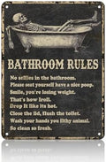 Funny Skull Bathroom Rules Metal Tin Sign Wall Decor - Vintage Bathroom Quote Tin Sign for Toilet Restroom Washroom Home Decor 12x16 Inch by KIYOYOHomeIsOurHappyPlace