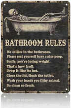 Funny Skull Bathroom Rules Metal Tin Sign Wall Decor - Vintage Bathroom Quote Tin Sign for Toilet Restroom Washroom Home Decor 12x16 Inch by KIYOYOHomeIsOurHappyPlace