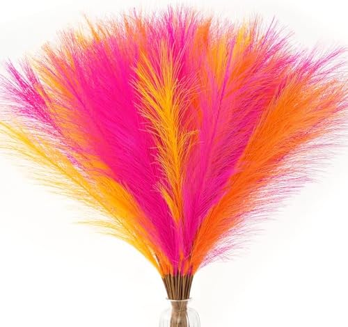 Serwalin 60PCS 17.7" Hot Pink＆Orange＆Yellow Pampas Grass Decor for Home by Serwalin