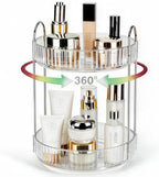360 Rotating Makeup Organizer, 2 Tier Lazy Susan Bathroom Counter Organizer, Skincare Organizers, Spinning Perfume Organizer & Vanity Organizer Countertop (Silver Clear, 2 Tier) by Niluks