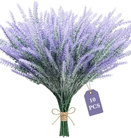 10 Bundles Artificial Lavender Flowers Fake Lavender for Outdoors（Purple） by YOGJKI