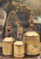 Shabby Chic Vintage Country Style Rustic Metal Bells Set of 3 Hanging Harmony Giant Cow Bells on Rope - Image 4