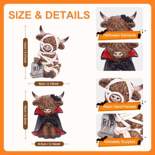 Halloween Decorations Indoor, Highland Cow Resin Vampire Statues Figurines - Image 2