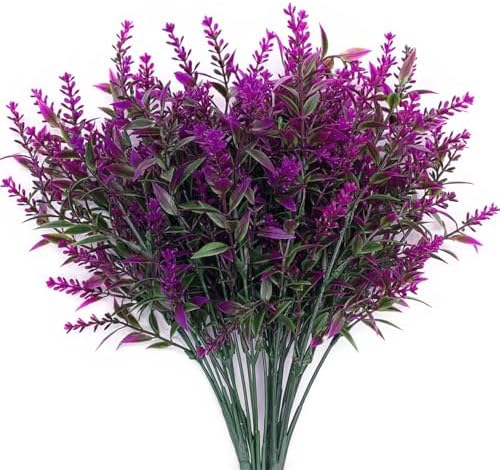 Artificial Plants Fake Lavender Plastic Flowers Faux Shrub Simulation Greenery Leaves Bushes for Indoor Outdoor Home Decor Garden Office Yard Verandah Wedding Decoration Planting Filler Fuchsia 8 Pack - Image 7