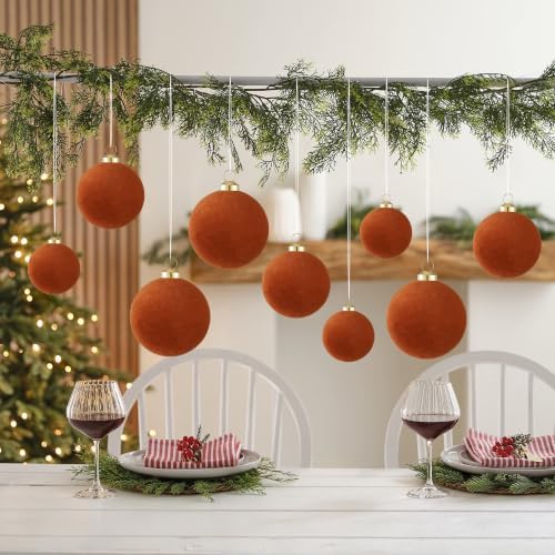 46Pcs Velvet Christmas Ball Ornaments Set - Flocked Shatterproof Christmas Tree Decorations Classic Hanging Ornaments with Rope for Xmas Wreath Holiday Home Decor (Multi-Size, Orange) - Image 7