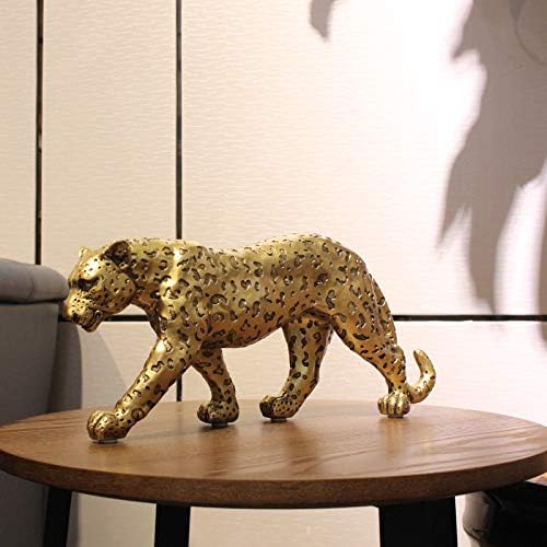 Modern Polyresin Cheetah Figurine Home Décor Realistic Antique Classical Leopard Statues Living Room Decor Ornament Figures，Gold 7.1" H…… - Image 4