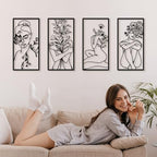 Bakovity Black Metal Wall Art, Abstract Woman Wall Decor, Minimalist Flower Line Decor, Modern Aesthetic Metal Wall Art for Bedroom Bathroom Living Room (4 Pcs, 17 x 9 in) - Image 6
