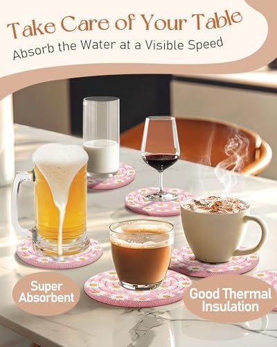 Absorbent Cup Coasters Set of 6 with Holder, Daisy - Image 5