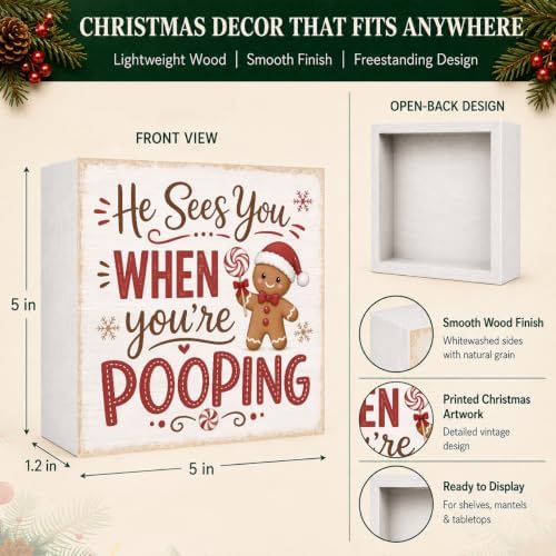 Christmas Bathroom Decor Gingerbread Wooden Box Sign - Image 4