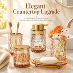 5 Piece Glass Bathroom Accessories Set, Brown & Gold Vanity Countertop Set - Image 6