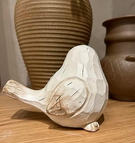 WHITE Bird Table Decor Wood Grain Effect Bird Figurine, Bird Statue Sculpture - Carved Rustic Animal Bird Ornaments - Home Decor Accents Collectible Bird Figurine for Wedding Housewarming Christmas - Image 5