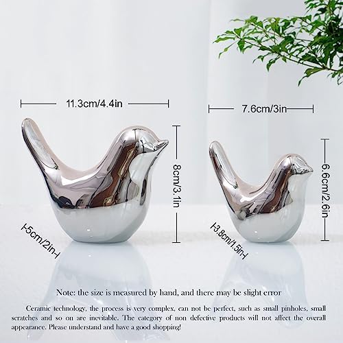 Notakia Silver Bird Figurines Set of 2 Small Bird Statues Home Decor - Image 4