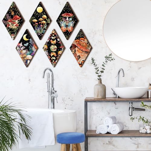 6 Pcs Halloween Witchy Wall Decor Gothic Sun and Moon Phases, Mushroom - Image 6
