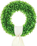DDHS 23 Inch Large Boxwood Wreath for Front Door, Round Artificial Spring Summer Greenery Wreath with Hello Sign & Sash, Green Wreaths for Farmhouse Wedding Year Round Indoor Outdoor Home Decor by DDHS