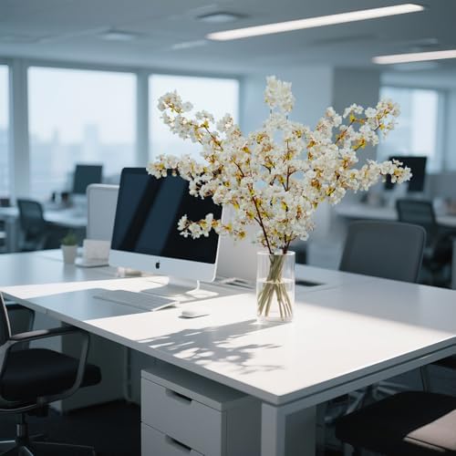 39.3 Inch White Cherry Blossom Branches Fake Cherry Blossom Bouquets Long 3pcs Branches Flowers Stems Silk Tall Japanese Fake Flower Arrangements for Home Wedding Party Decoration - Image 7