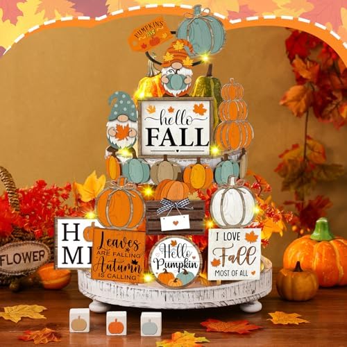 Fairysandy 21 Pcs Fall Tiered Tray Decor, Thanksgiving Table Sign, Pumpkin - Image 4