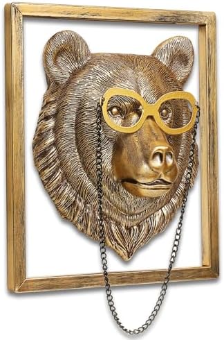 Newinhome Animal Heads Wall Decor (Includes Metal Frame) Resin Animals Sculptures Head Wall Hanging Decoration Gold vintage Wall Sculpture for Living Room Bedroom Office(Bear) by Newinhome