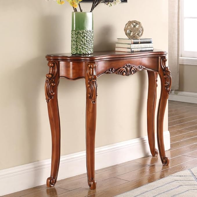 Solid Wood Console Traditional Decorative Furniture Tables, Half Moon Sofa Table - Image 3