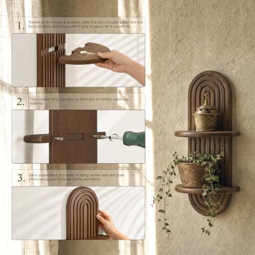 Plant Wall Shelf for Rustic Home Decor: Hanging Plant Shelf for Plant,Brown - Image 5