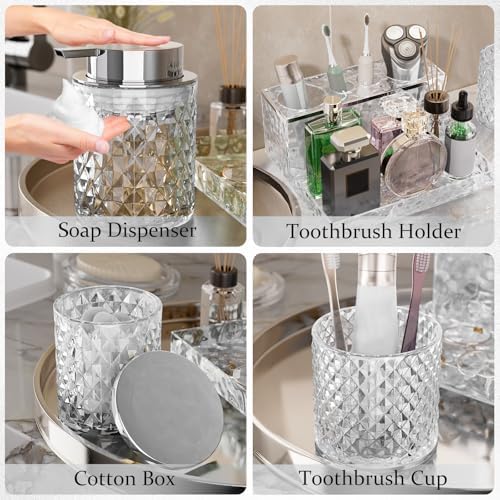 Glass Bathroom Accessories Set, Bathroom Set with Shower Curtain and Rugs, Soap Dispenser, Soap Dish, Cup, Qtip Jar, Toothbrush Holder, Stylish & Functional Bath Decor for Home, Apartment - Image 5