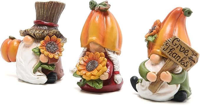 Hodao Thanksgiving Decorations Indoor - Resin Fall Gnome Figurines with Pumpkin and Sunflower, Harvest Autumn Table Decor, for Family and Friends, Holiday Thanksgiving Centerpiece - Image 6