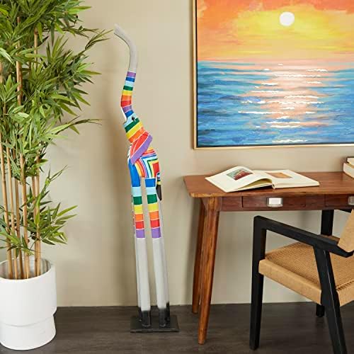 Deco 79 Wood Elephant Striped Sculpture, 6" x 10" x 59", Multi Colored - Image 2