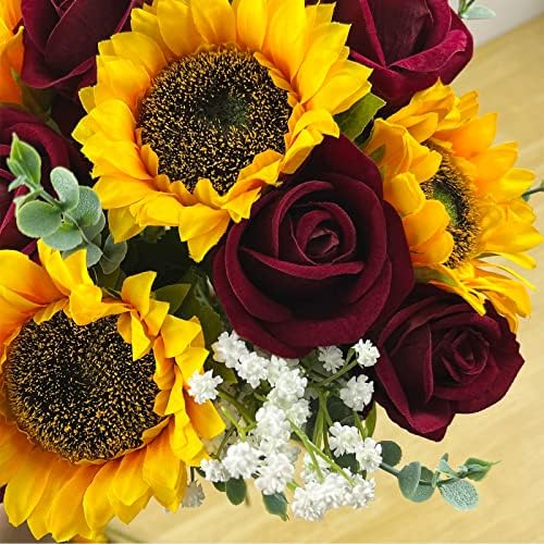 24PCS Fake Rustic Flowers Artificial Fall Sunflowers and Roses - Image 3