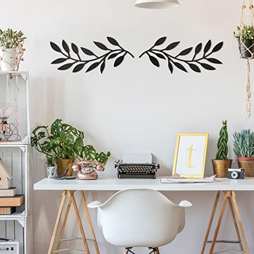 Zhengmy 2 Pcs Metal Tree Leaf Wall Art Vine Olive Branch Decor,Black - Image 4