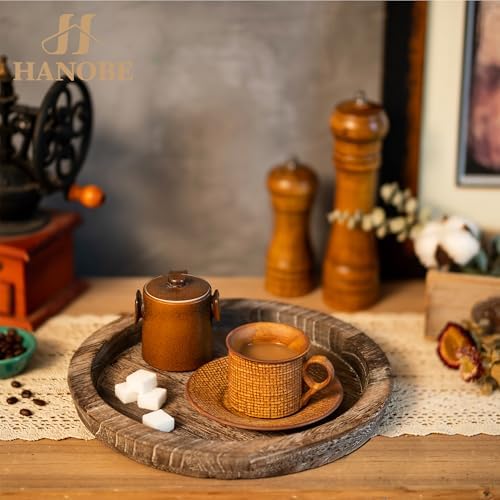 Hanobe Wooden Coffee Table Trays, 2PC Decorative Round Candle Holder Plate - Image 3
