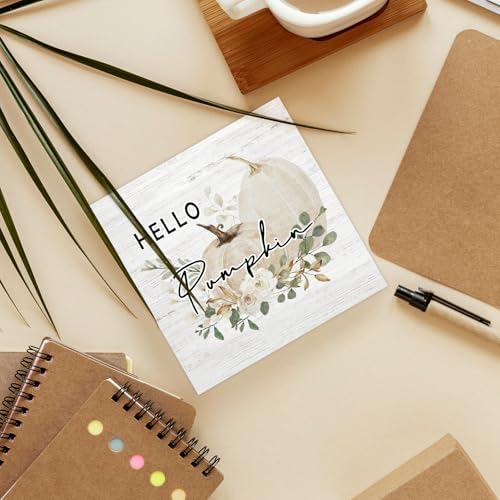 Fall Pumpkin Wooden Box Decor, Rustic Autumn Theme Farmhouse Wooden Block Decorations for Home Room Wall Tabletop Shelf, White Pumpkin Square Sign - Image 6