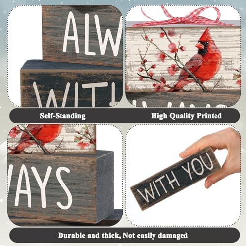 CroBlissful 4 Pcs Cardinal Gift Sympathy Gifts for Loss of Loved One Memorial Wooden Tabletop Decor Remembrance Bereavement Decor Condolence Block Sign for Father Mother Family Friends - Image 5