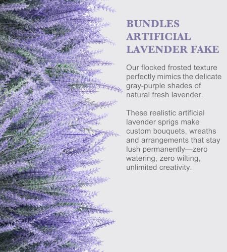 24 Bundles Artificial Lavender Fake Flowers Faux Plastic Plants Purple Flowers for Home Wedding Kitchen Garden Patio Window Box Office Indoor Outdoor Decor,Centerpieces for Tables(Gray Purple) - Image 4