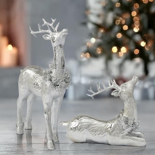 DN DECONATION Christmas Reindeer Figurines, Winter Deer Small Statues Decor - Image 2