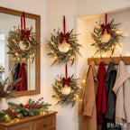 10 PCS Mini Christmas Wreaths for Cabinets 9" Christmas Kitchen Cabinet with Pine Needles Pinecones Red Berries Bells and Bow Christmas Wreath for Front Door Window Wall Xmas Holiday Home Decor - Image 7