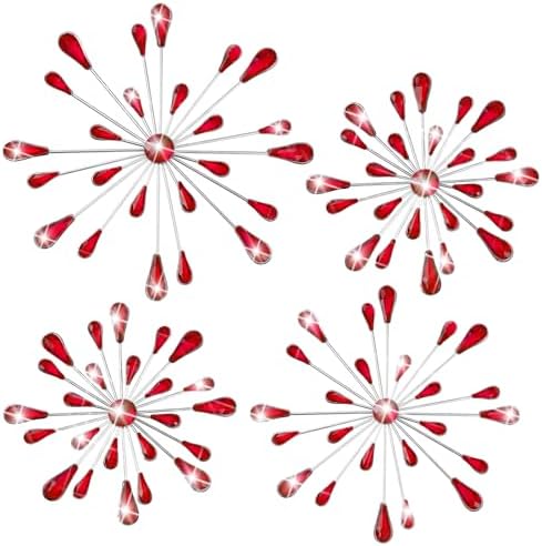 Hicarer 4 Pcs Starburst Wall Decor, Bling Metal Wall Art, Red - Image 2