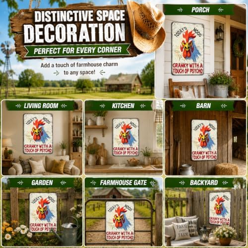 Vintage Rooster Metal Tin Sign Wall Decor Todays Mood Cranky With A Touch Of Psycho Retro Funny Chicken Wall Art Plaque Farmhouse Kitchen Farm Home Wall Decoration 12x16 Inch - Image 5
