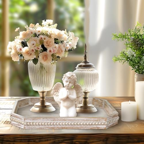 Wooden Decorative Tray, Rustic Serving Tray with Wood Bead, Farmhouse Big Tray for Ottoman, Countertop, Coffee Tabl, 16.5" x 13"x 1.6" (White Washed) - Image 4