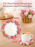 Crochet Flower Bouquet Coasters, Cotton Rose Gifts for Home Decor 1Pc - Image 6