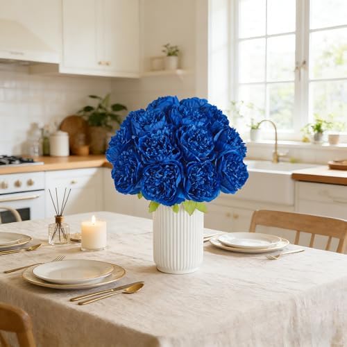SITUMEIZI 10PCS Artificial Peony Flowers, Real Touch Fake Silk Bouquet with Stems for Home Mothers Day Wedding Party Centerpieces Table Decoration Indoor(Royal Blue) - Image 5