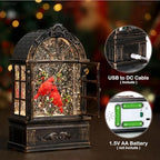 Cardinal Snow Globe Lantern Christmas Snow Globes Arched Window Shape Christmas Decorations Indoor for Home Timer Christmas Music Box, USB and Battery Powered - Image 3