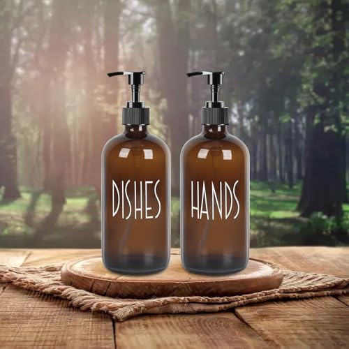 Dish Soap Dispenser with Plastic Pump for Kitchen - 16 OZ Glass Hand Soap Dispenser Set - Kitchen Bathroom Decor and Accessories (Dark Brown) - Image 4