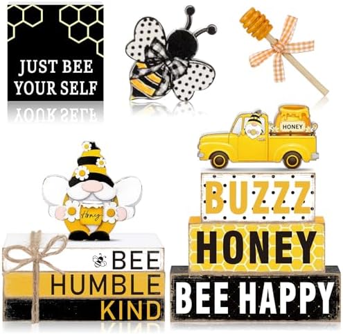 11 Pcs Bee Table Decorations Bee Tiered Tray Decorations Set Gnome Stack Signs Honey Farmhouse Rustic Wooden Table Centerpieces for Home Party by Quzzil