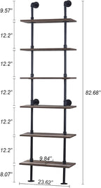 HOMBAZAAR Industrial Pipe Bookshelf, 6 Tier Pipe Shelving, Wall Mounted Ladder - Image 2