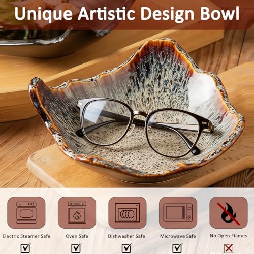 8" Ceramic Decorative Bowl，Irregular Rim Reactive Glaze Key Bowl For Entryway Table，Handcrafted Purse Catch All Bowls，Japanese Style Fruit Bowls For Tabletop or Home Decor - Image 4