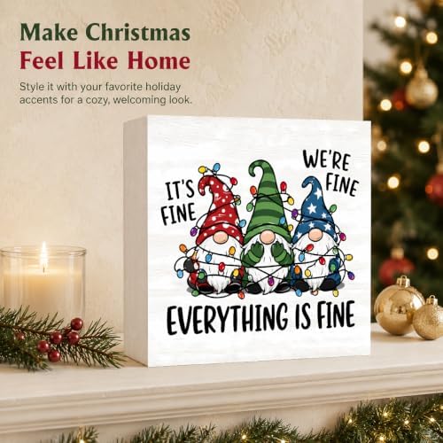 Christmas Decorations Everything Is Fine Christmas Gnome Wood Box Sign - Image 5