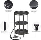 Dulcii Round Side Table with Charging Station, Bedroom Nightstand with Steel - Image 9