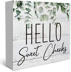 Rustic Bathroom Decor Farmhouse Hello Sweet Cheeks Wooden Sign, Toilet Rules Decoration for Farmhouse Apartment Shelves Toilet Restroom Home Tabletop Desk, Modern Toilet Shelves Accessory (Eucalyptus1) by Unknown